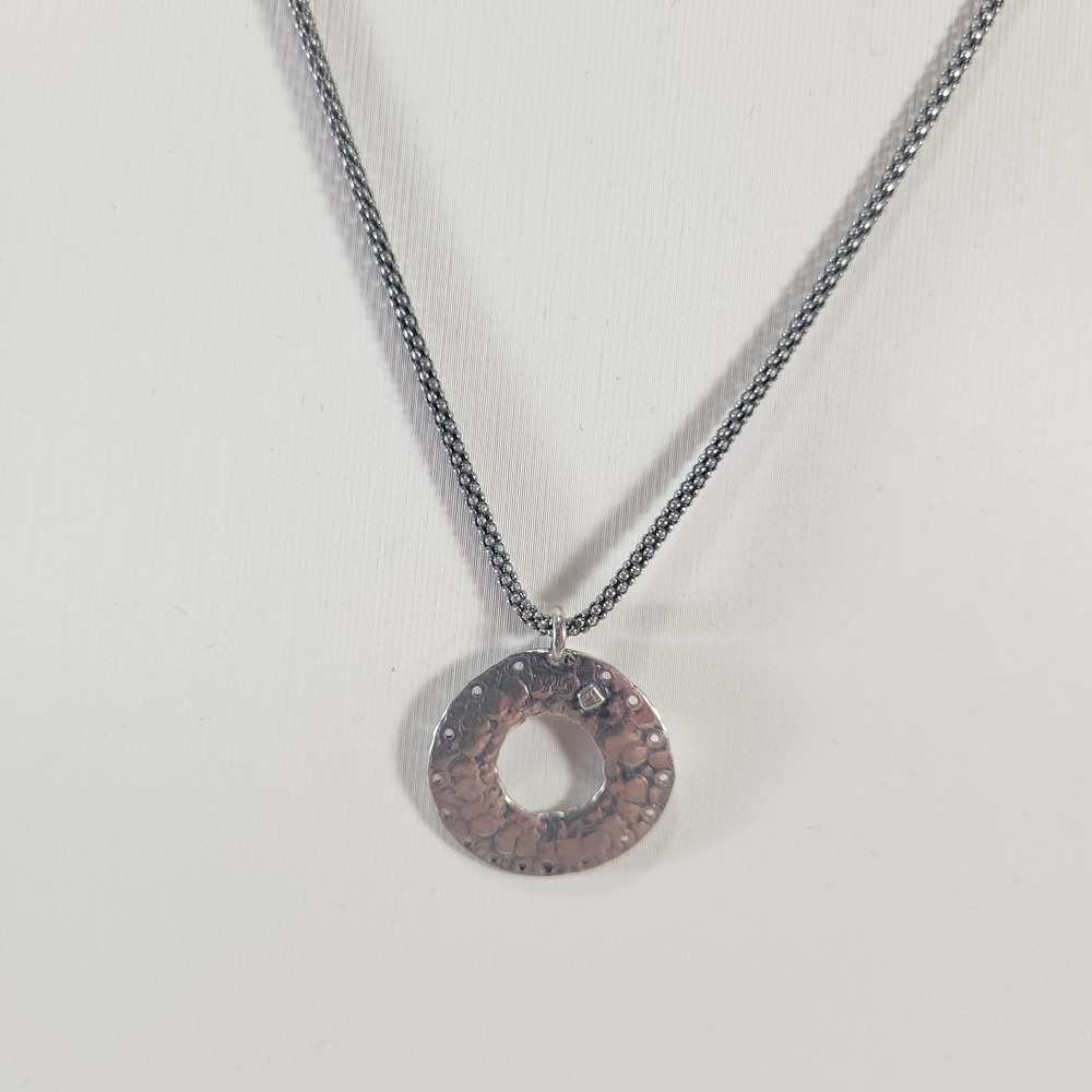 Silpada 925 Sterling Silver Hammered Circle‎ Pendant Necklace Retired 16"